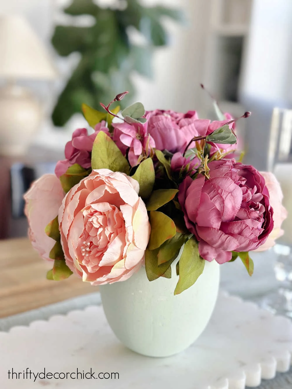 faux peonies in vase
